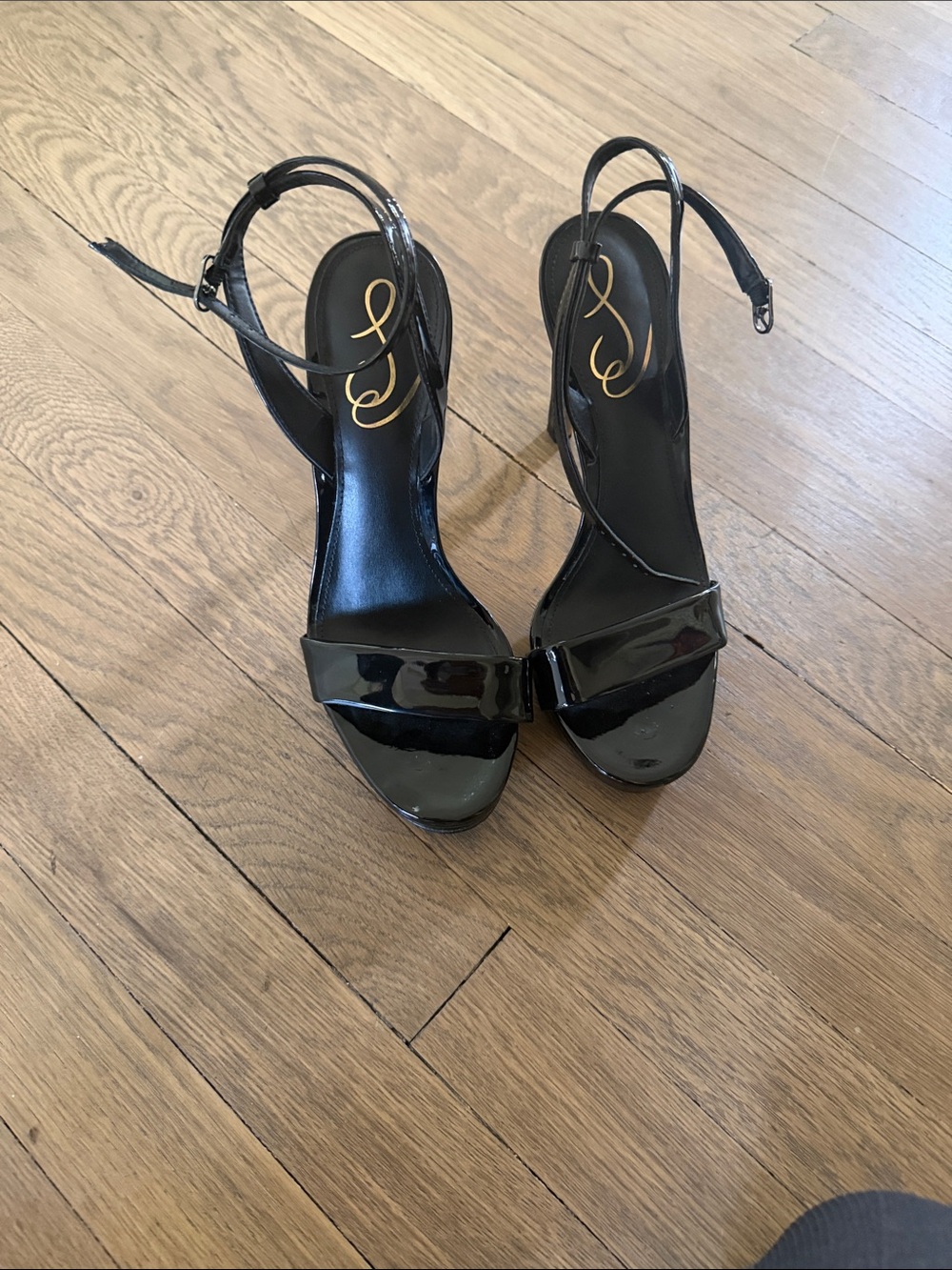 Sam Edelman Black Patent Ankle-Strap Heels